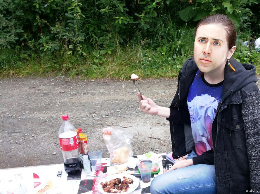 Nicholas Cage on skewers - My, Nicolas Cage, Photoshop master, Shashlik