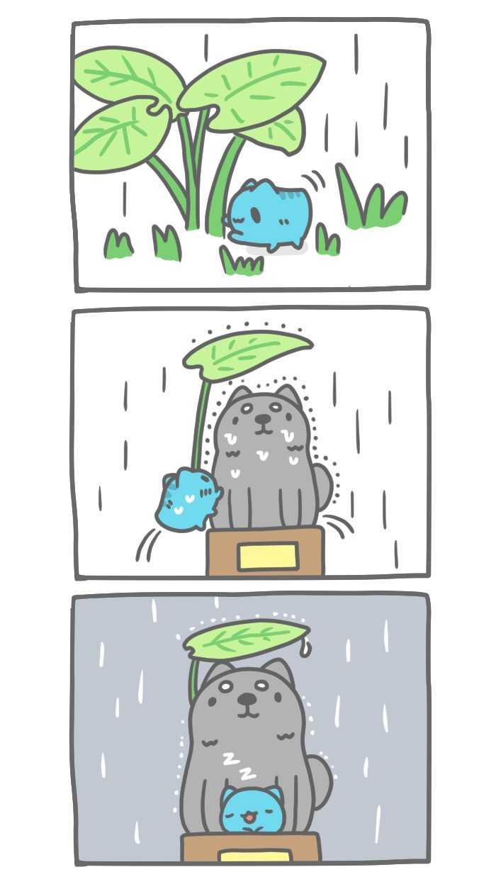 The statue - Bugcat-Capoo, Defective cat, cat, Comics, The statue, Rain, Dog, Longpost, Sculpture