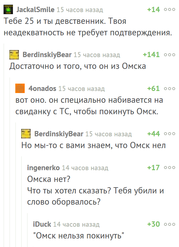 Are you from Omk? - Comments on Peekaboo, Omsk, Leave, It is forbidden, Sadness