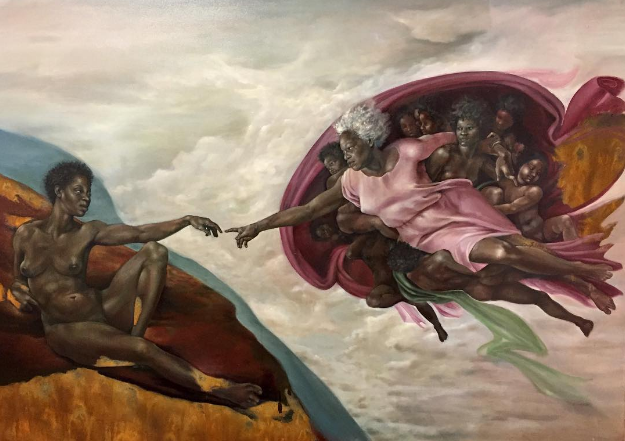 The artist replaced the characters in the painting The Creation of Adam with black women - Blacks, Women, Michelangelo Buonarroti, Michelangelo, Black, Female, Artist, Painting