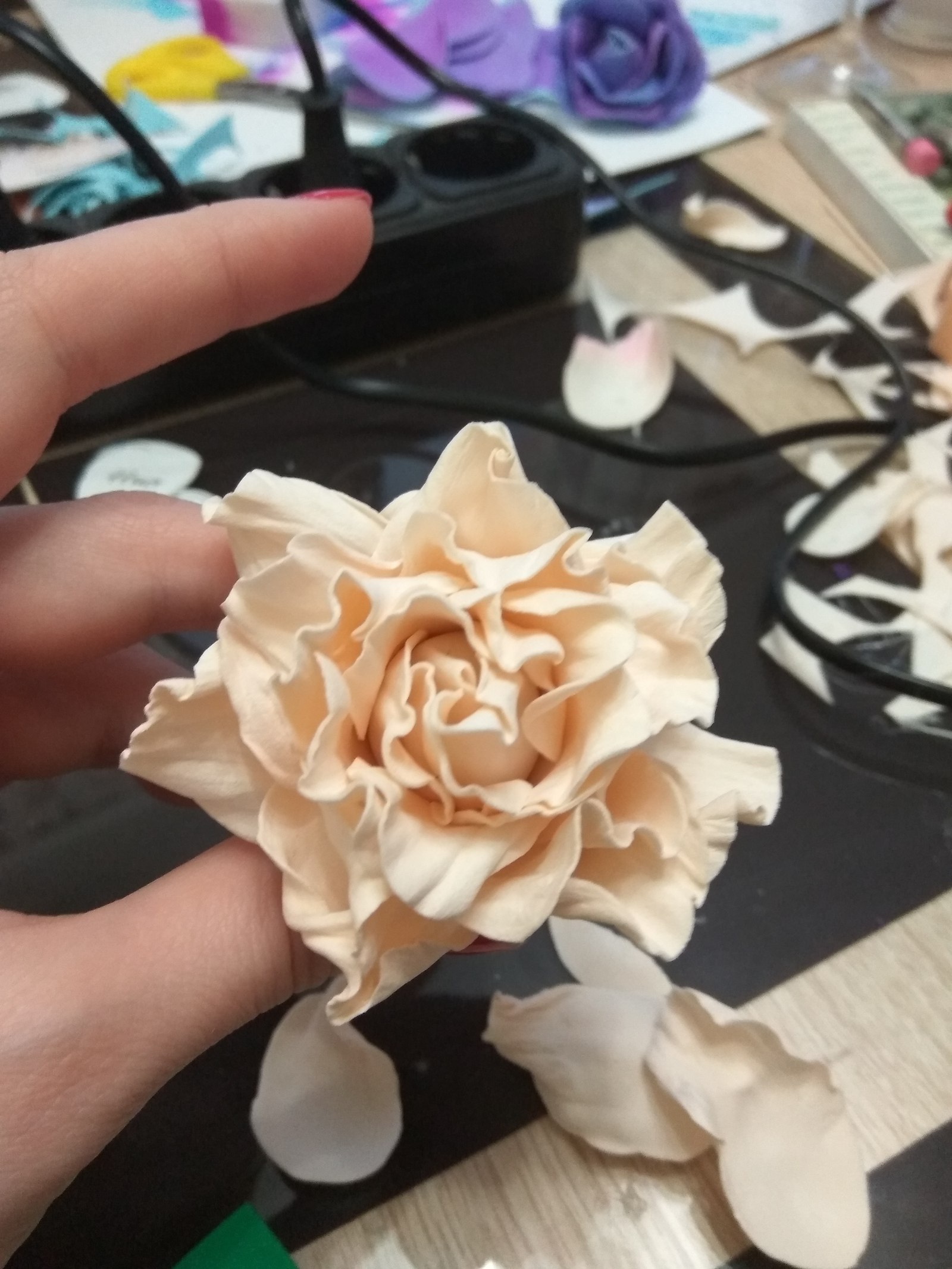 Foamiran flowers - My, Foamiran, Foamiran flowers, Needlework, Process, the Rose, Handmade, Longpost, Handmade