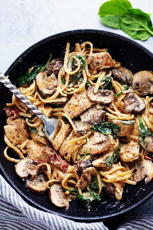 Pasta with chicken, mushrooms and herbs. - Hen, Pasta, Cheese, Greenery, Recipe, Cook's Diary, Longpost