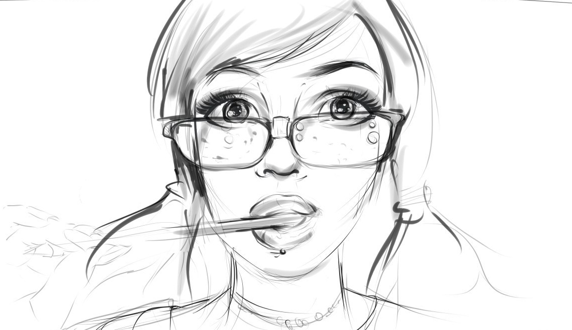 Portrait - My, Drawing, Artist, Portrait, Neon, Girls, Piercing, Glasses, Digital drawing