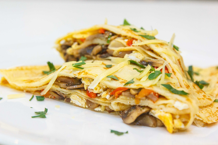 Crepe with egg and mushrooms - Recipe, Food, Crepe, Video, Longpost