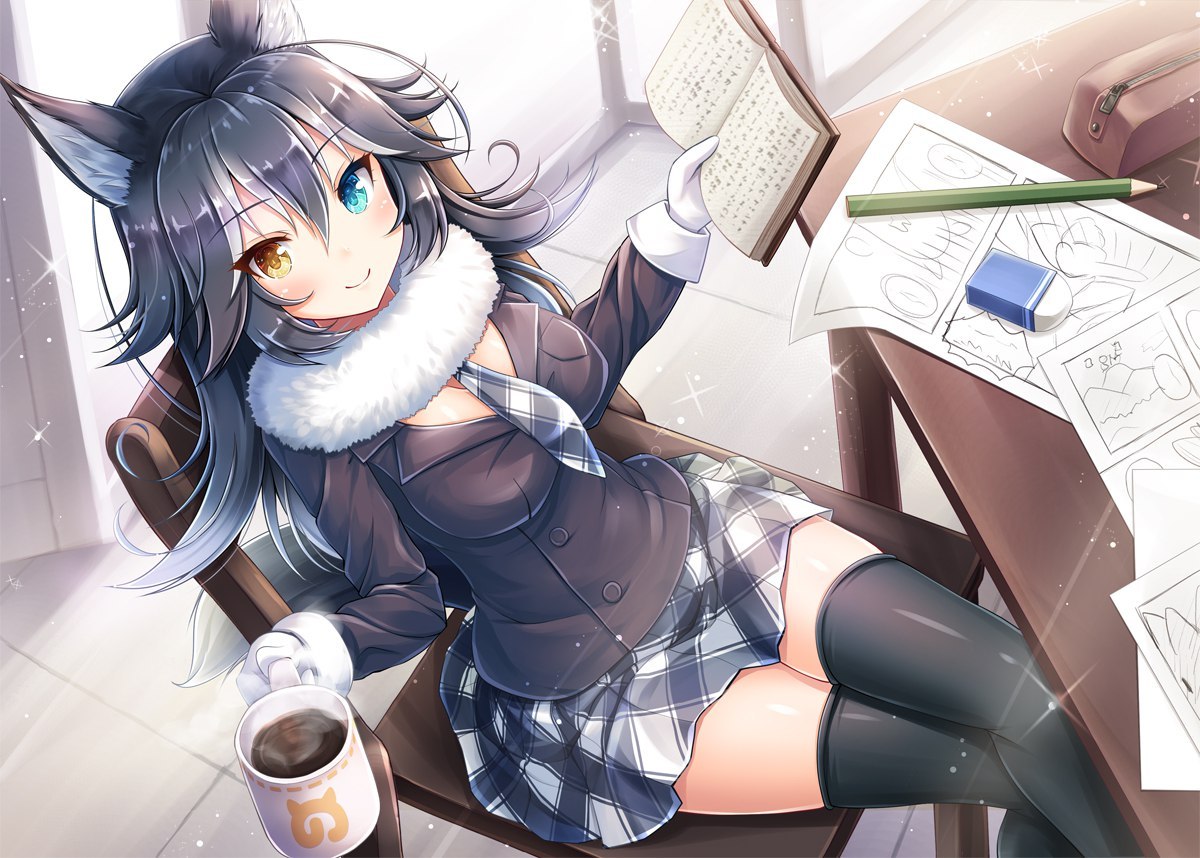 As promised yesterday, I personally like the first one the most. And yes, she is a mangaka. - Anime art, , Longpost, Kemono friends, Grey Wolf