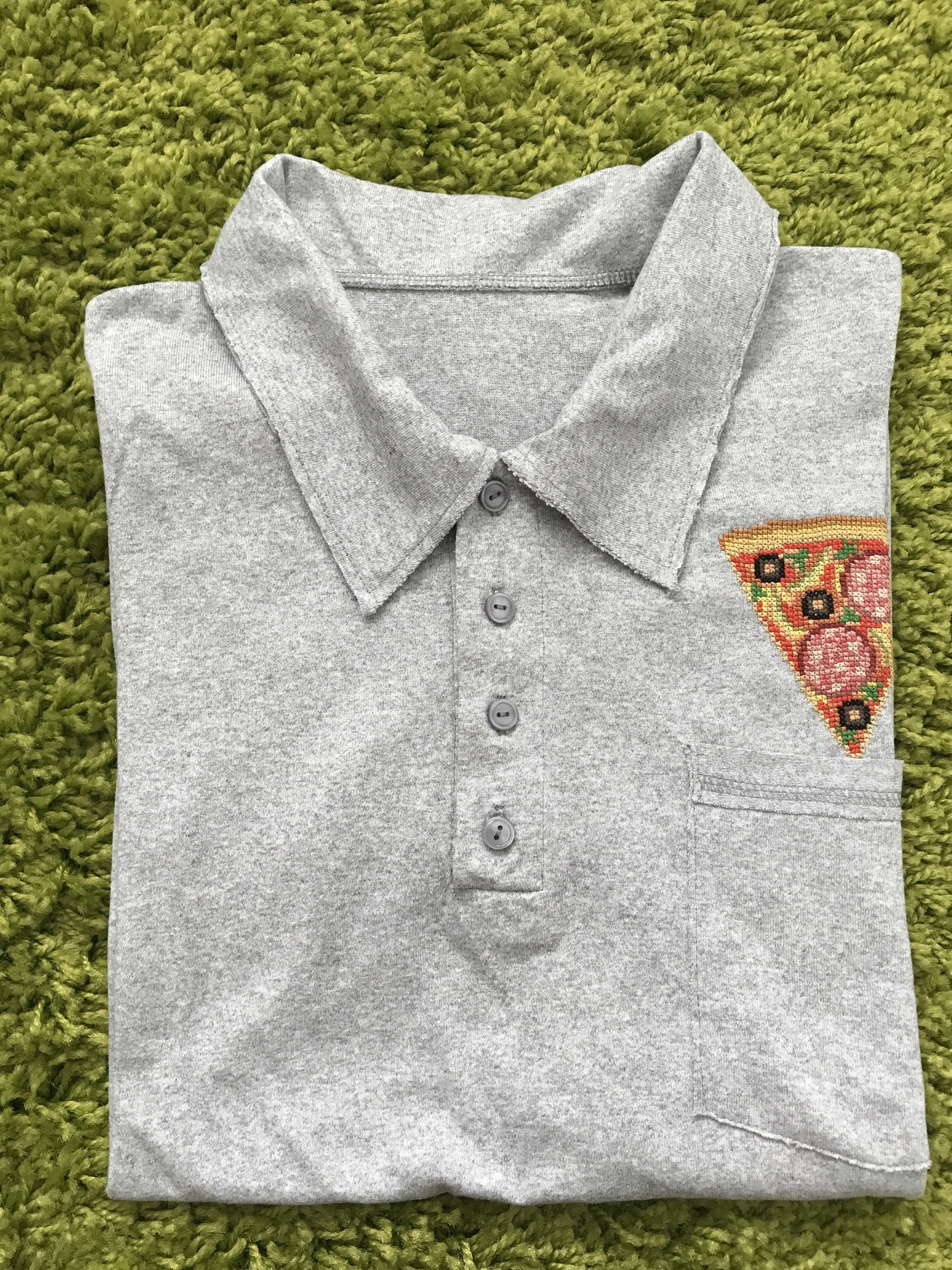 Pizza embroidery on a T-shirt - My, Cross-stitch, Embroidery, Pizza, Needlework, Longpost