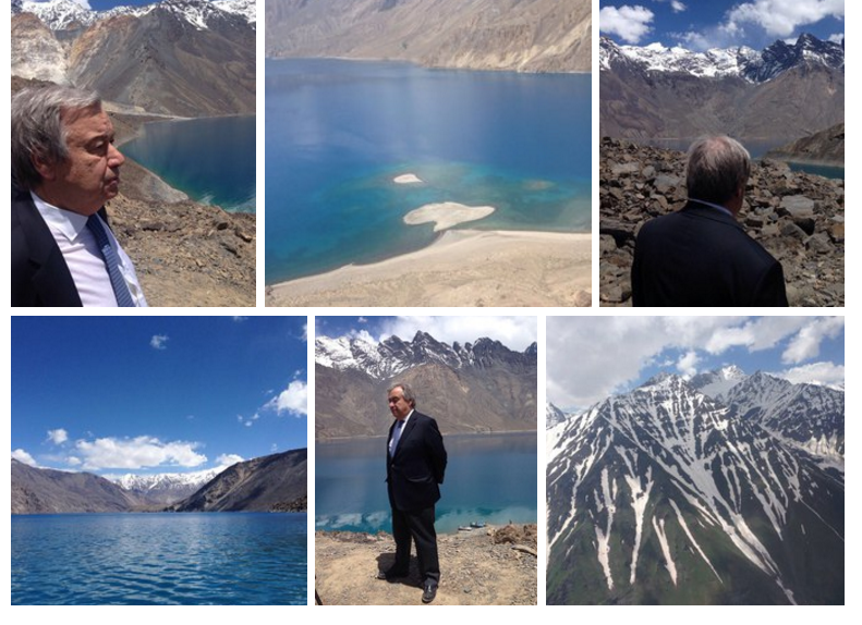 UN Secretary-General Antonio Guterres visited the Sarez Lake region in Tajikistan and called for the fight against climate change. - UN, Memes, Tajikistan, Glacier