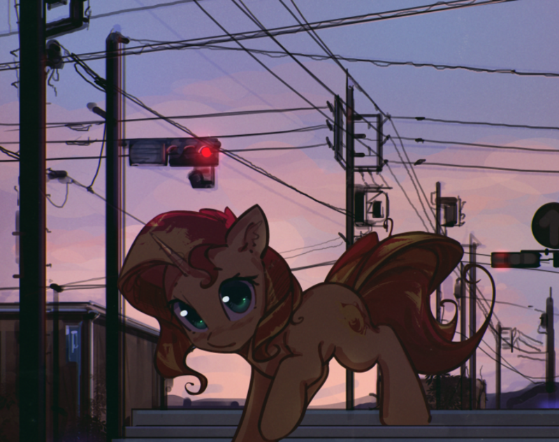 Сансет в городе - My Little Pony, PonyArt, Sunset Shimmer, Mirroredsea