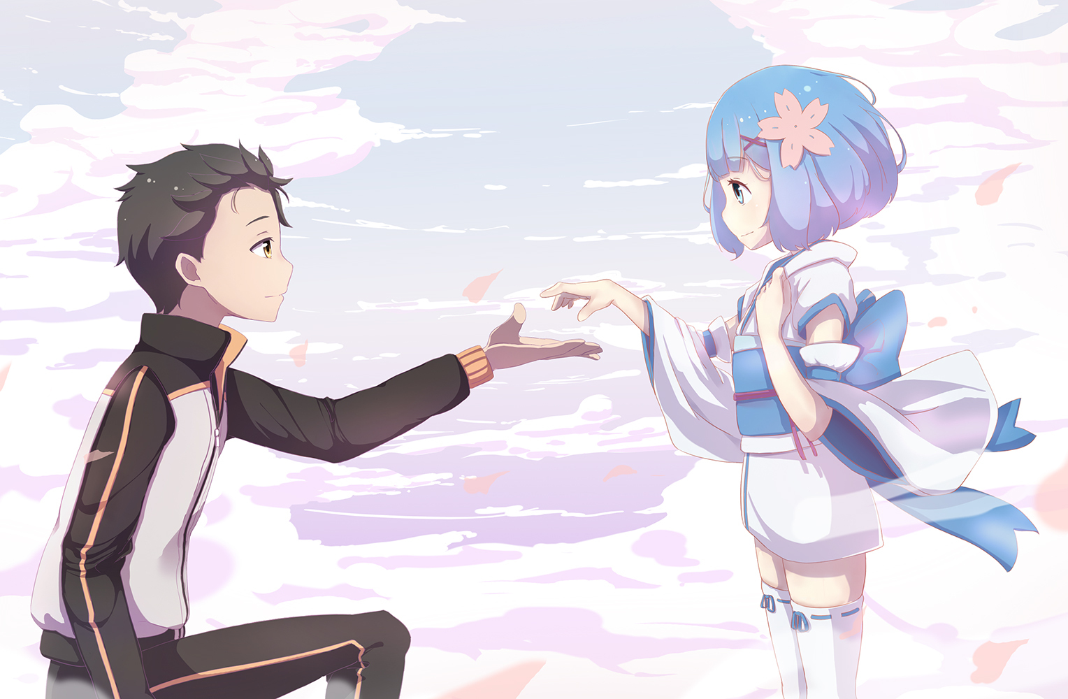 Subaru and Rem [re:zero] - Rem, Subaru, Anime, Anime art, Re: Zero Kara, Pixiv, Rem (Re: Zero Kara)