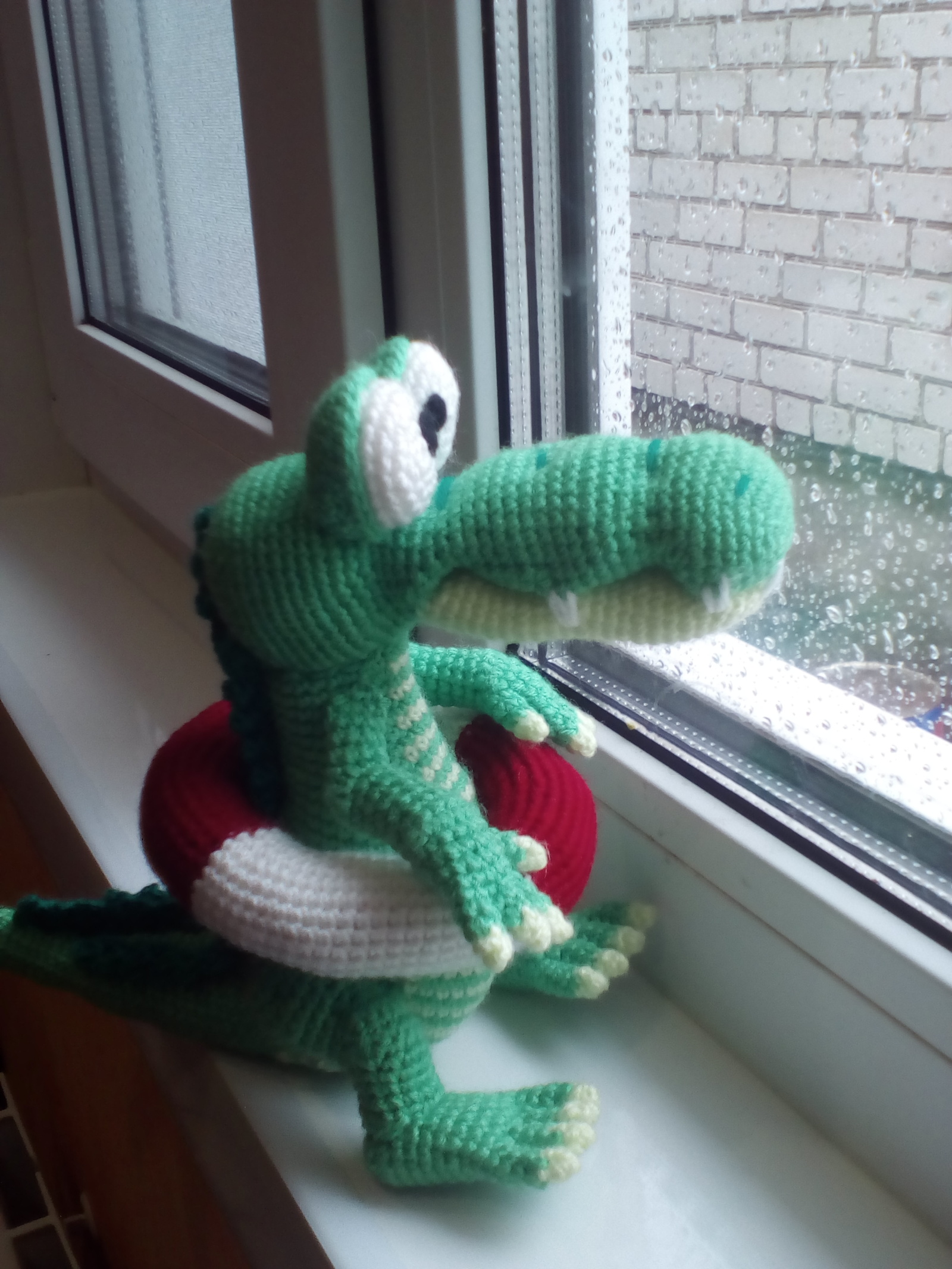 Tied a crocodile. He is very unhappy with the summer. - My, Crochet, Rain, Crocodile, Crocodiles