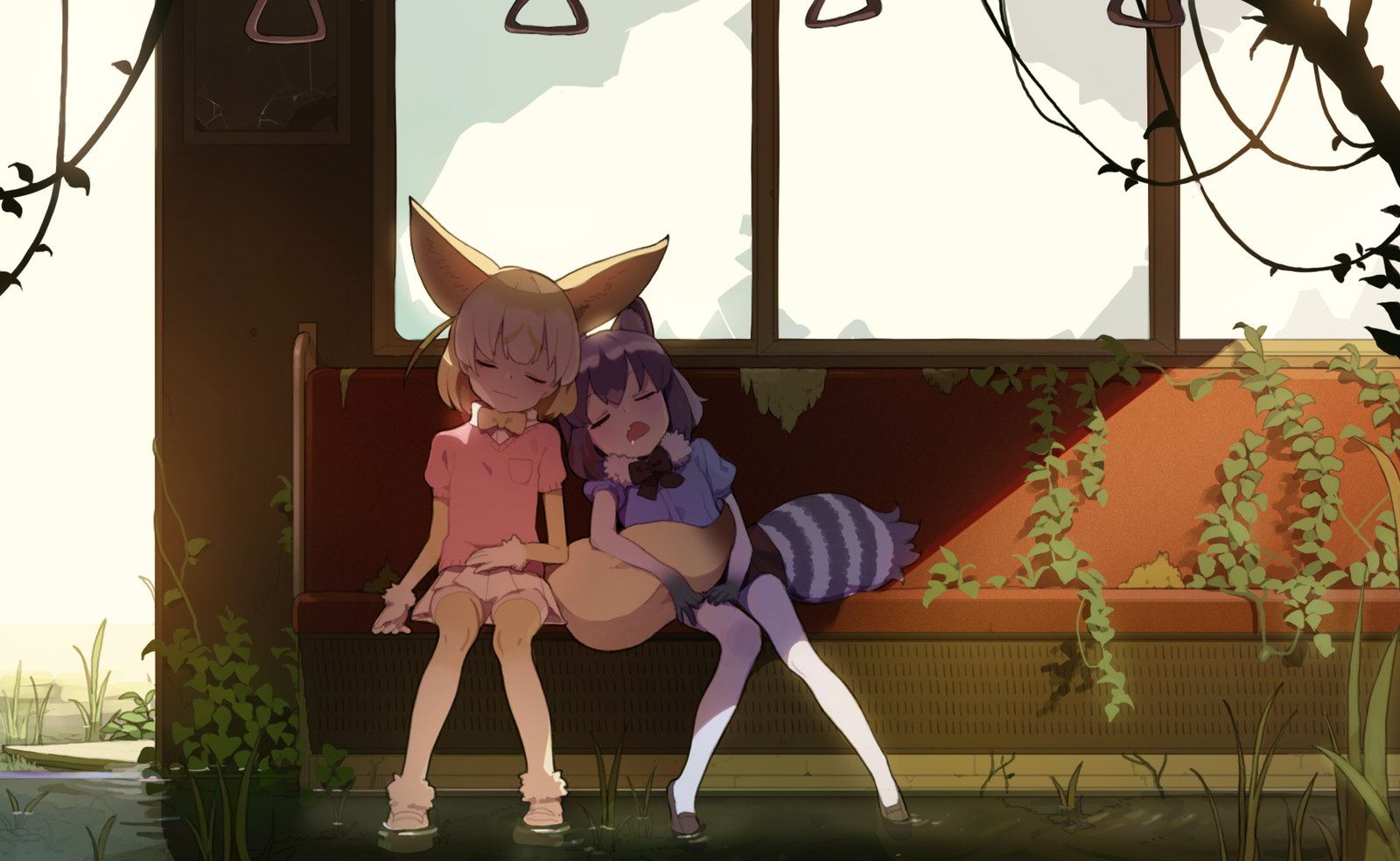 Kemono Friends - Anime Art, Аниме, Kemono Friends, Common Raccoon, Fennec, Do re mi