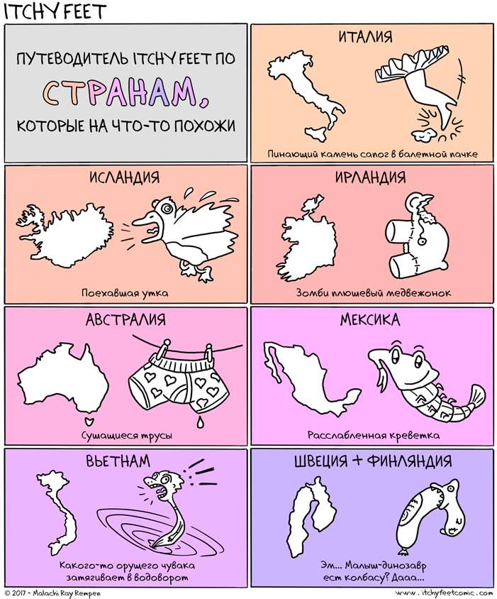 Geographic Charades - My, Itchy feet, Comics, Italy, Australia, Mexico, Vietnam, Sweden, Finland