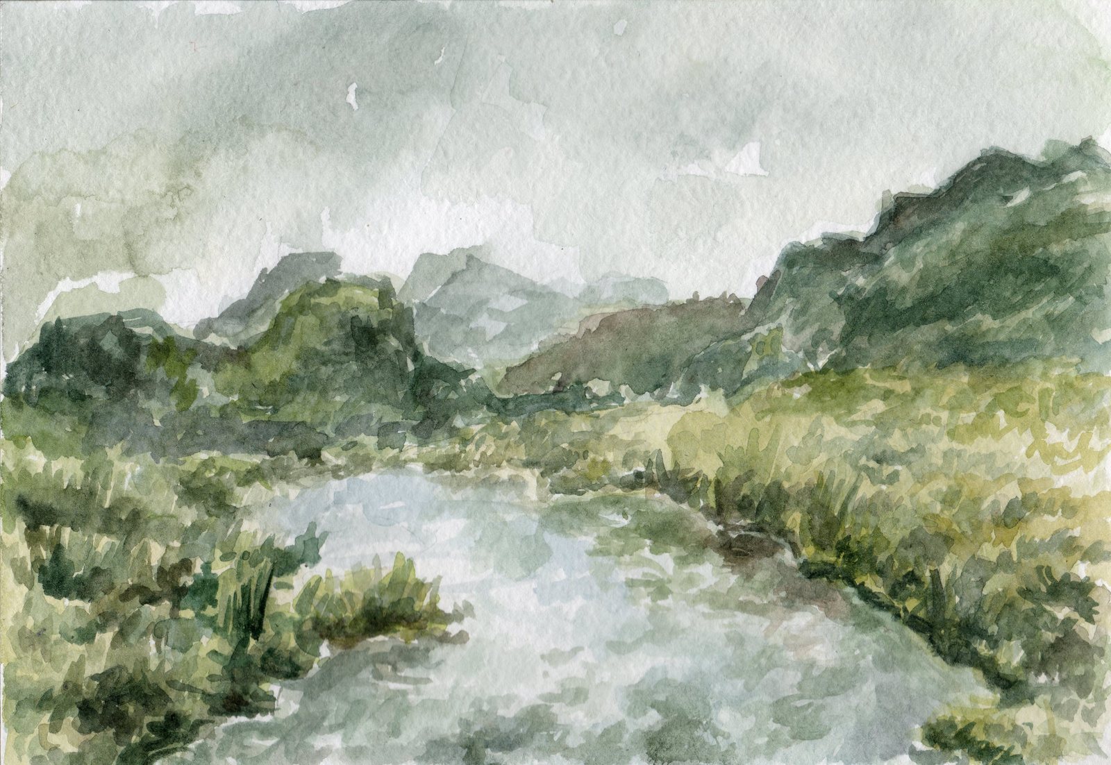 Half an hour, another landscape - My, Landscape, Watercolor, Drawing, Junior Academy of Artists, Sketch