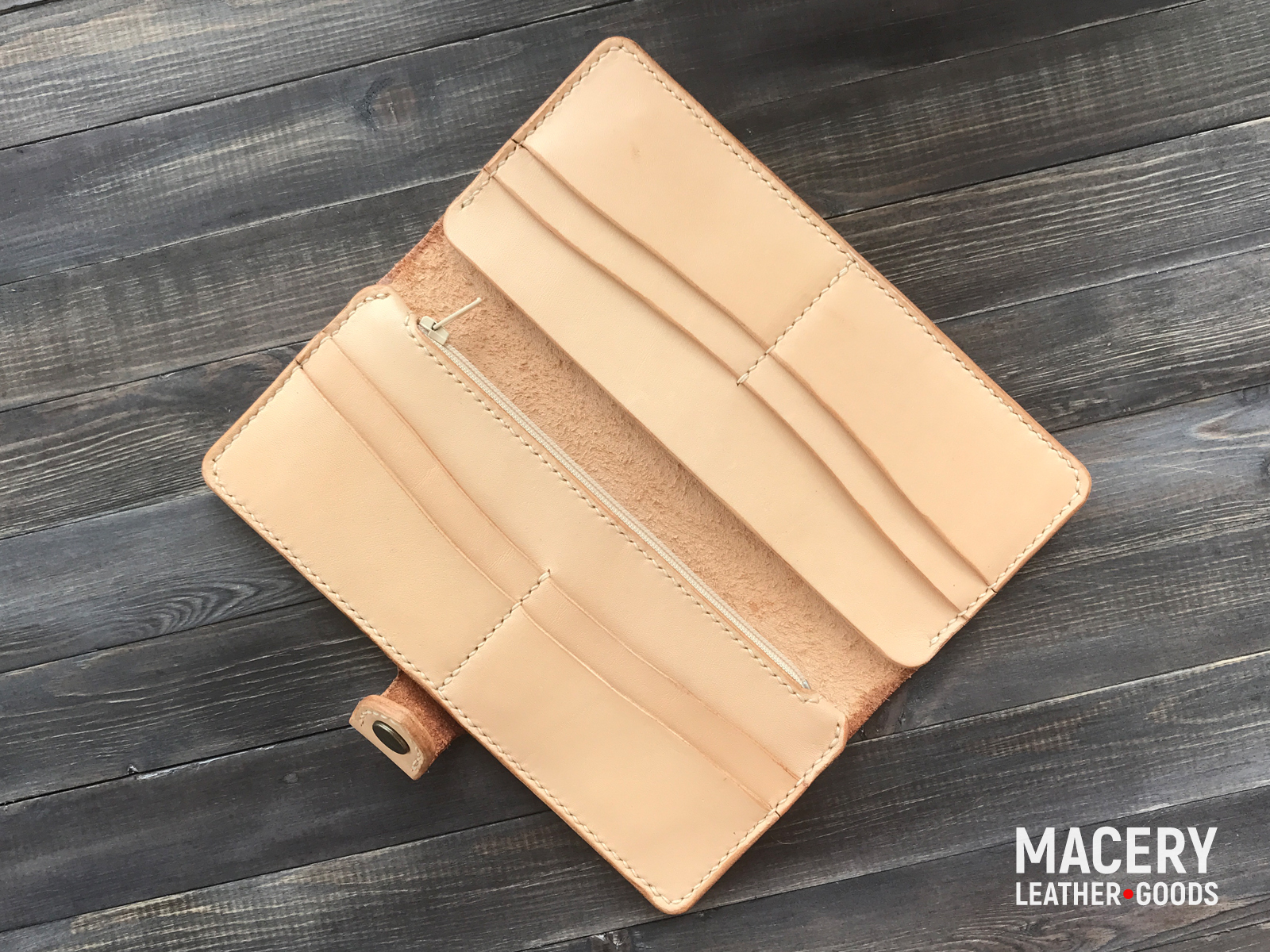 Beige wallet for a full bill - My, Wallet, Leather, Needlework without process, Longpost