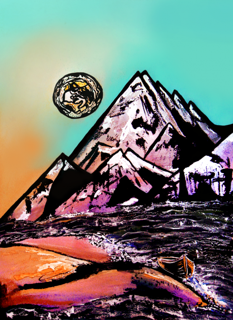 Pastel, acrylic, photoshop - My, The mountains, Pastel, Acrylic, Photoshop, , , , Longpost