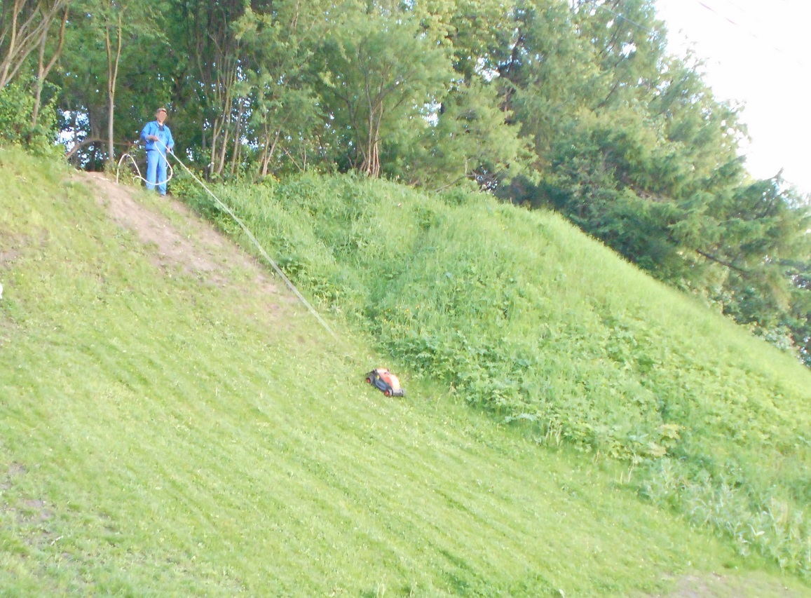 Mowing grass on a slope with a lawn mower on a cable - My, The photo, Grass, Lawnmower, Lawn mower, Lawn, Interesting