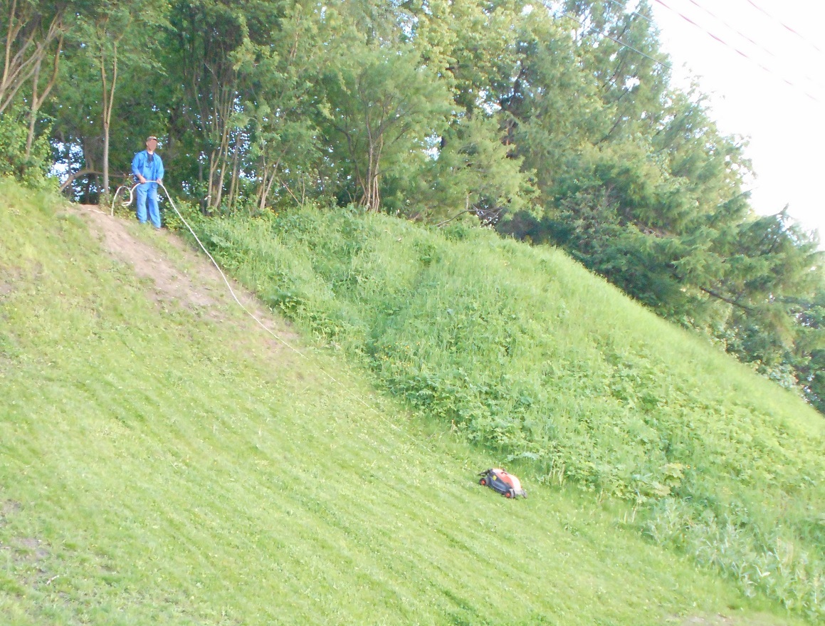 Mowing grass on a slope with a lawn mower on a cable - My, The photo, Grass, Lawnmower, Lawn mower, Lawn, Interesting