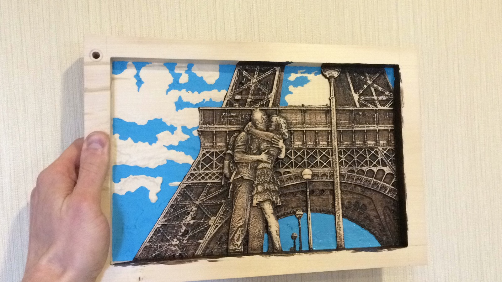 How I cut a picture for my sister - My, The Gift of Hands, , Paris, Eiffel Tower, Wood products, Needlework with process, Handmade, Video, Longpost