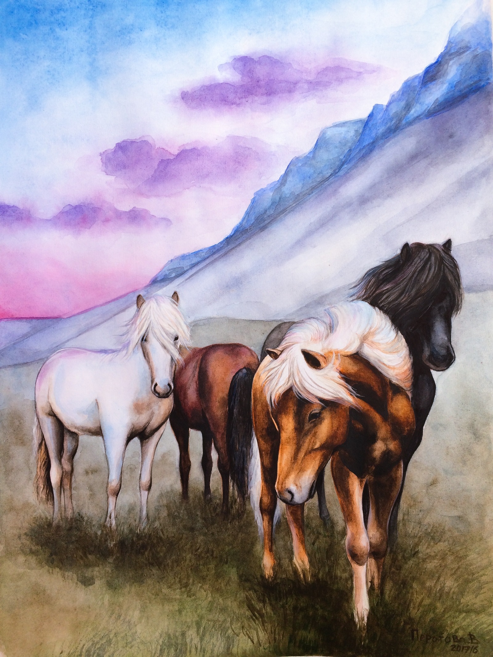 Kindest horses - My, Watercolor, Creation, Nature, Horses, Drawing, Art