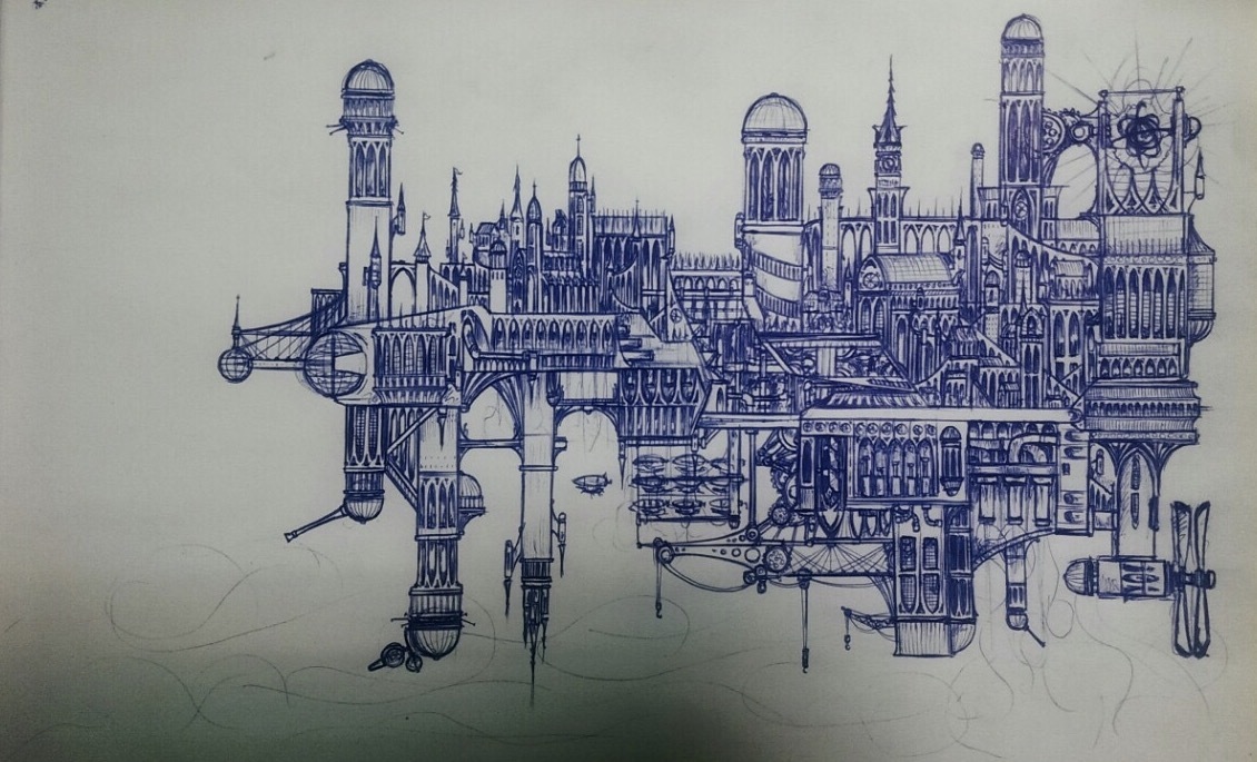 Flying Gothic - My, My, Creation, Architecture, Gothic, Pen drawing