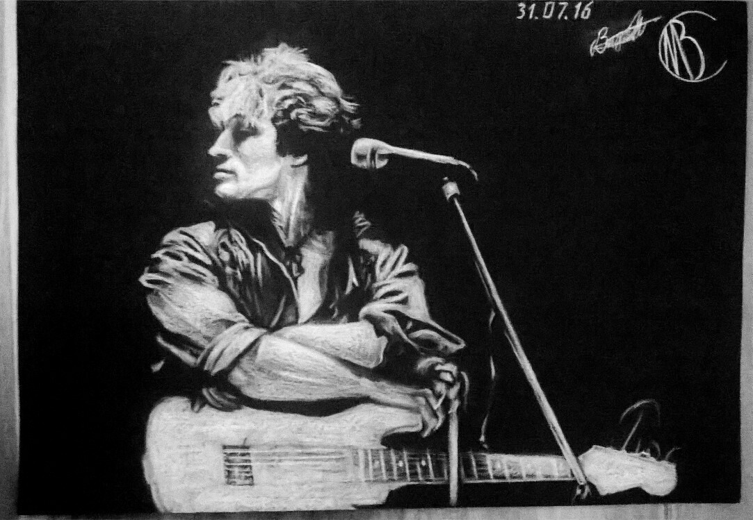 I have long wanted to draw Tsoi) - My, Viktor Tsoi, Pencil drawing, My