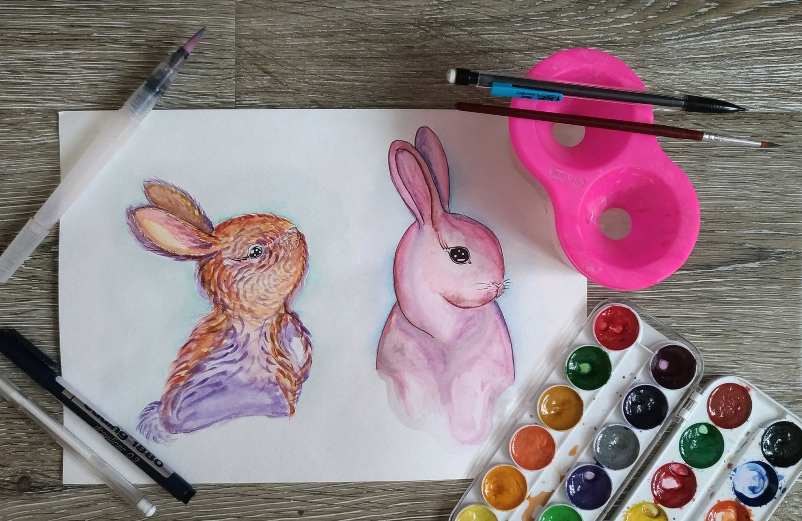 For criticism and advice. - My, Rabbit, Watercolor, Learning to draw, , Критика, Longpost