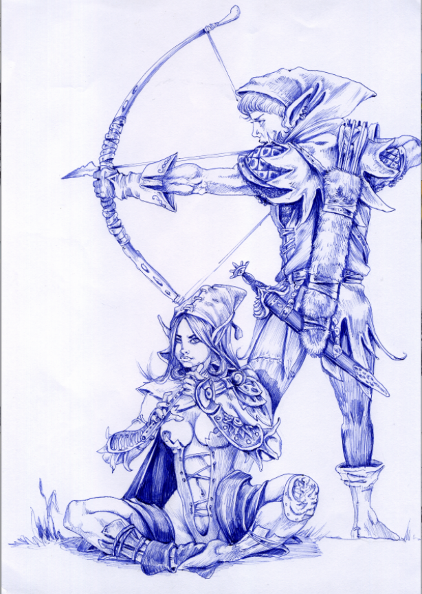 Elves of the Tastian Forest - My, Sketch, Ball, Paper