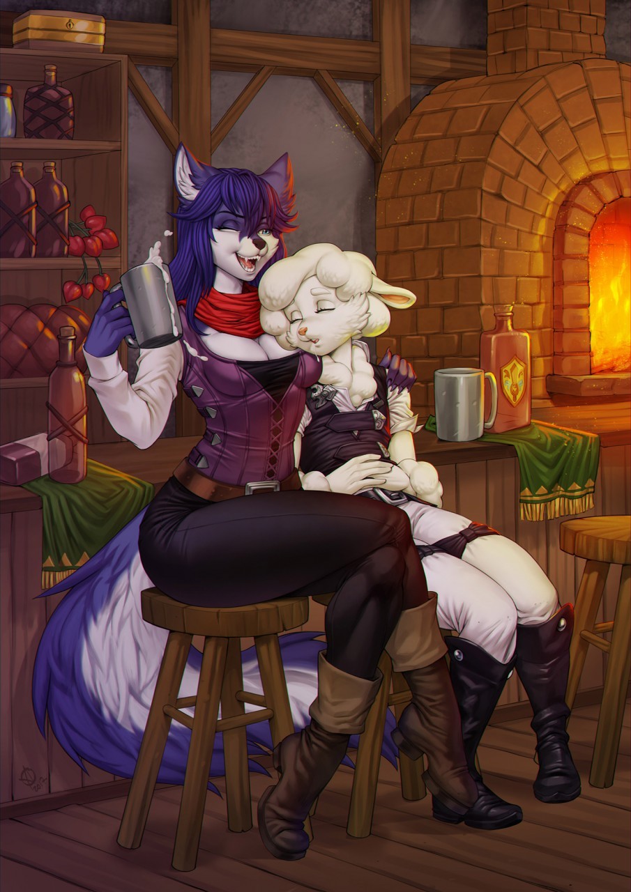 In the tavern - Furry, Art, Alanscampos, Tavern, Fireplace