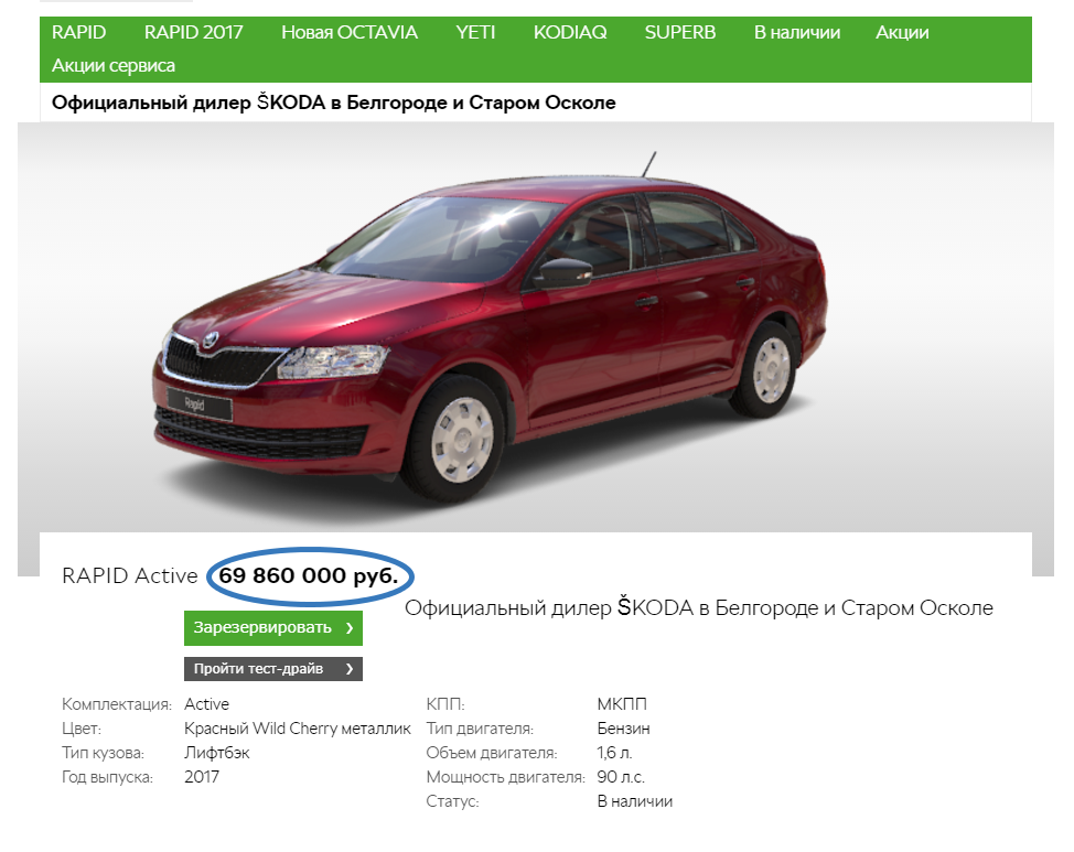 Expensive Skoda car - My, Wrong price tags, Skoda rapid