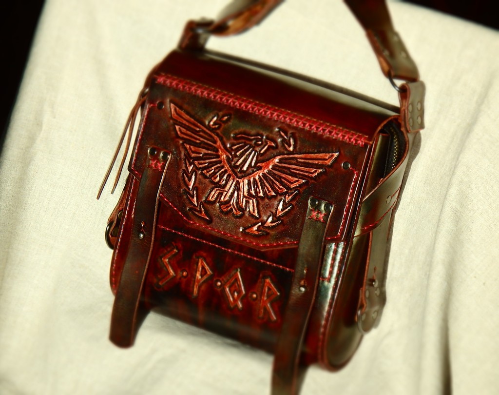 Bag SPQR - My, Embossing on leather, Needlework with process, Сумка, , , Leather products, Handmade, Longpost