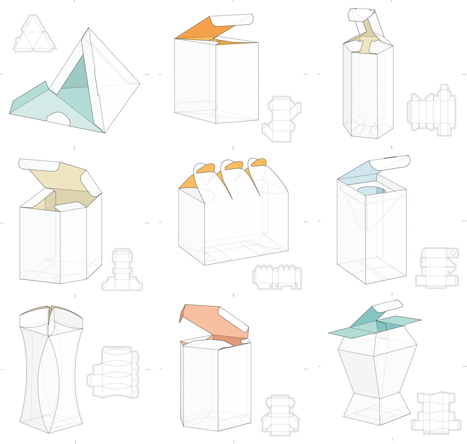 Vector schemes of various boxes Part 2 free download! - My, , Clipart, , Gift wrap, Download, Longpost