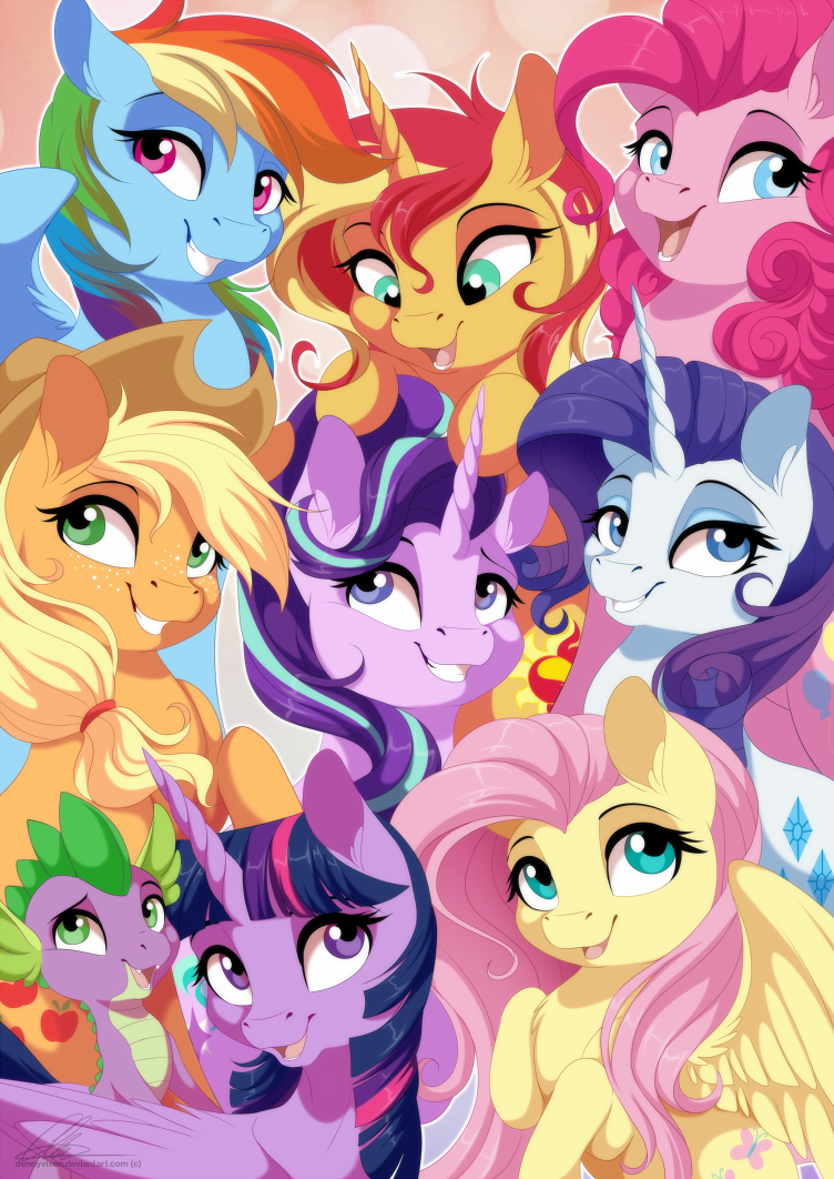 Friendship is still Magic! - My little pony, Mane 6, Starlight Glimmer, Sunset shimmer, Spike, Art