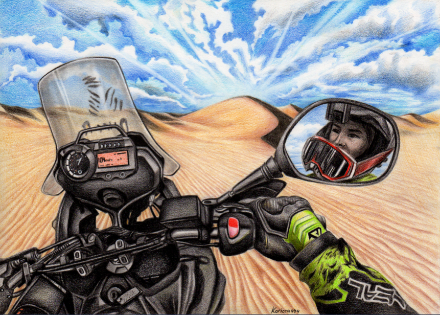 Picture. Watercolor pencils. 2017. A4 format. - My, Moto, Motorcyclist, Artist, Motorcycles, Pencil drawing, Colour pencils, Motorcyclists, 