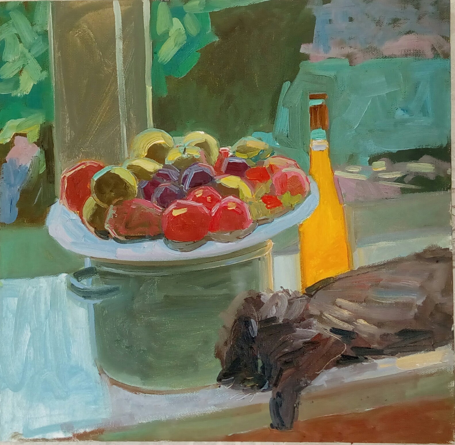 Etude. Fruit platter. - My, , Painting, Butter, Oil painting, Etude, Still life