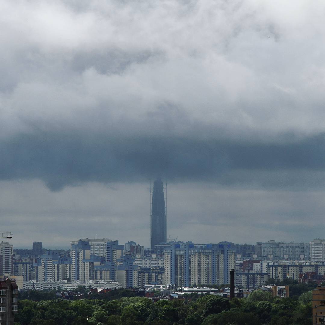 Peter's desperate attempt to get out of the cloud cover. - Saint Petersburg, Clouds, Lakhta Center, Skyscraper, Building, Building