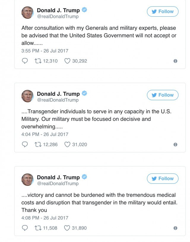 Trump bans transgender people from military service - Society, Politics, USA, Donald Trump, Military establishment, Military, Transgender, TASS