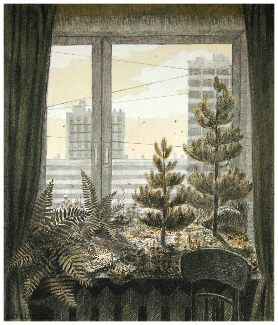 Forest on the windowsill. - My, Drawing, Forest, Town, My, Artist