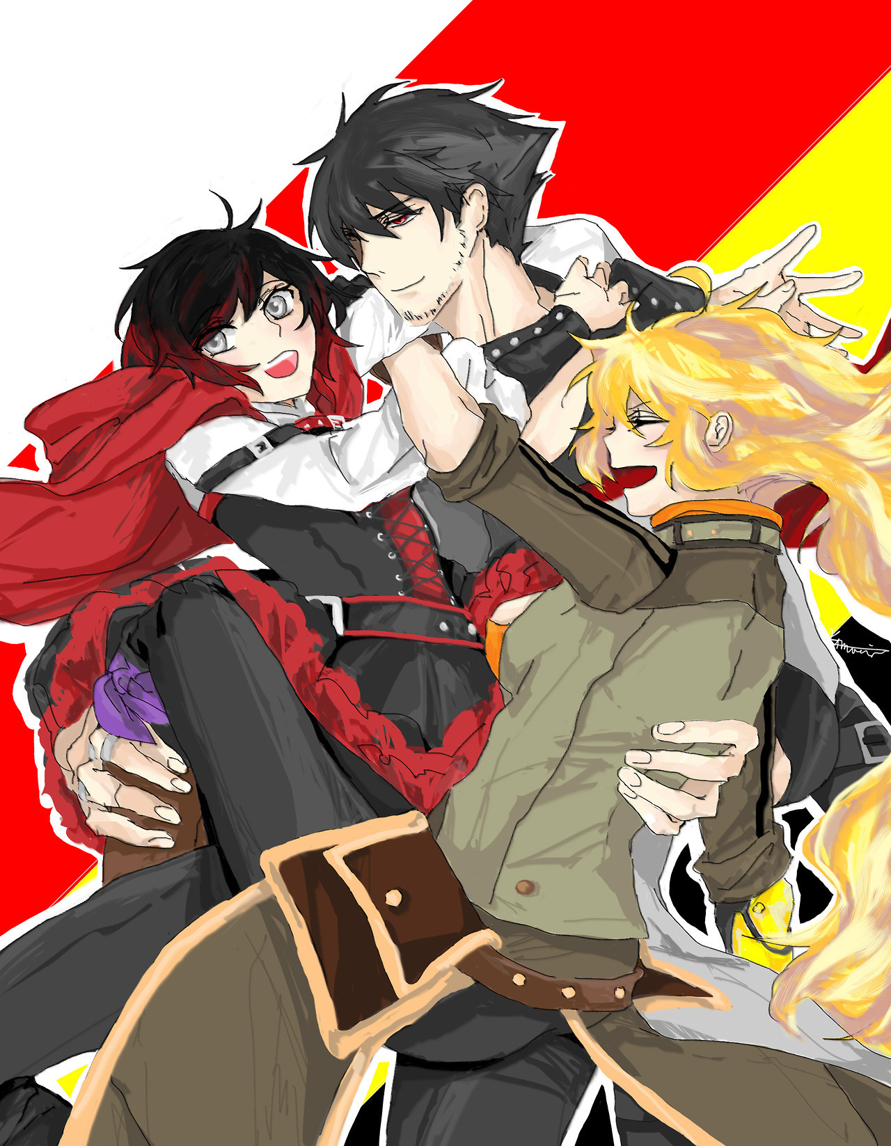 Family hugs. - RWBY, Ruby rose, Yang xiao long, Qrow Branwen, Anime, Not anime