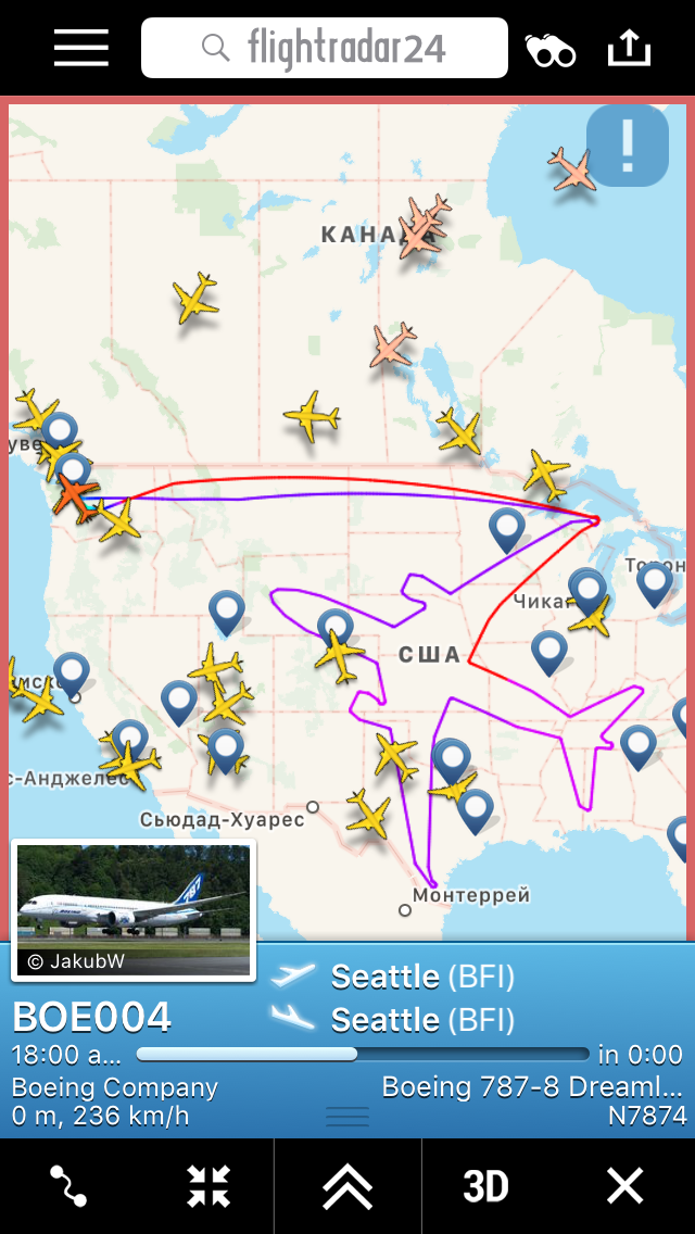 The Boeing 787 flew along this trajectory in 18 hours without landing. - Boeing, Aviation, , Boeing