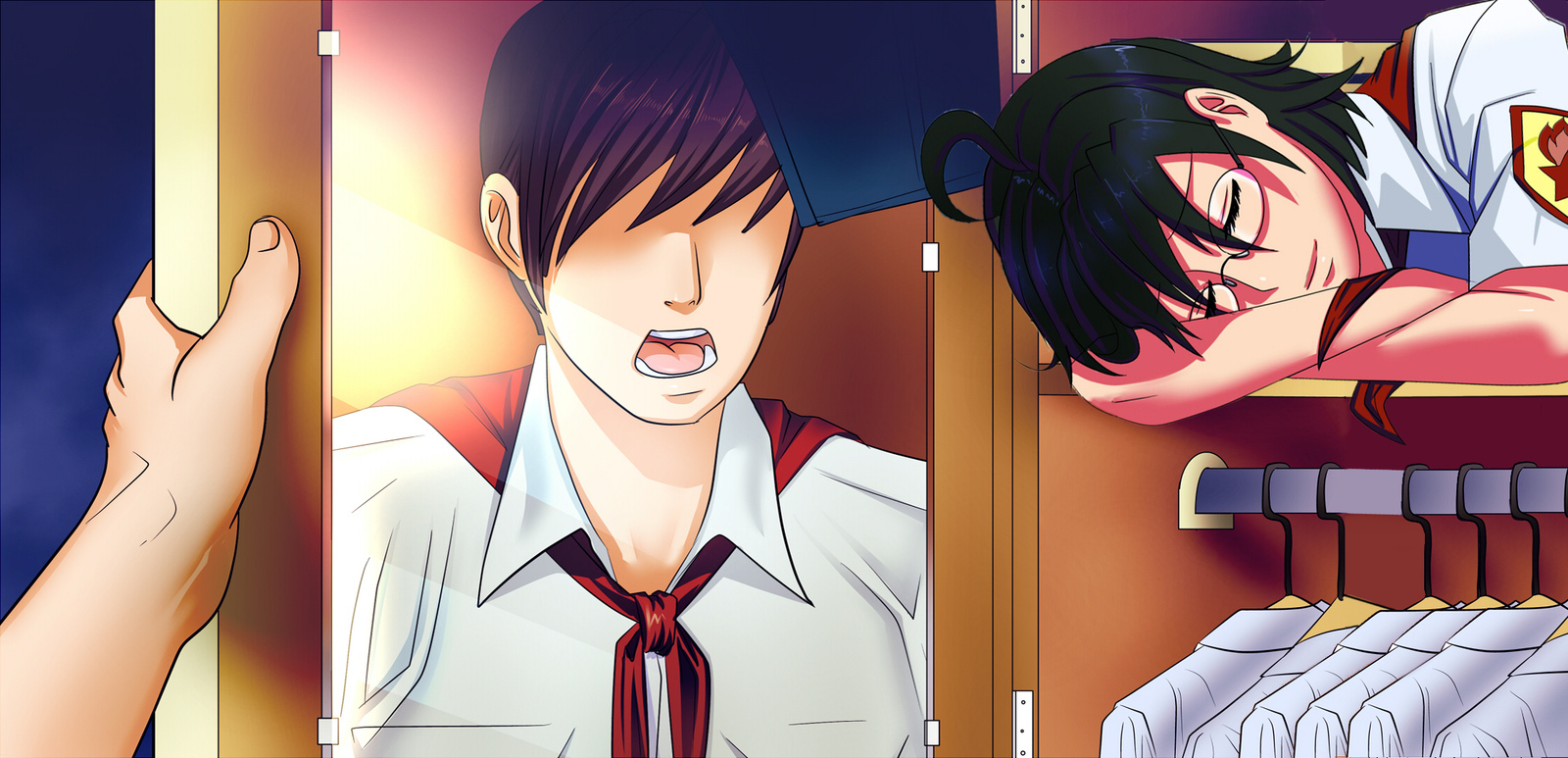 — Semyo-young... There is someone in the closet... — Yes, there is no one there! - Endless summer, Visual novel, Art, , Kripota