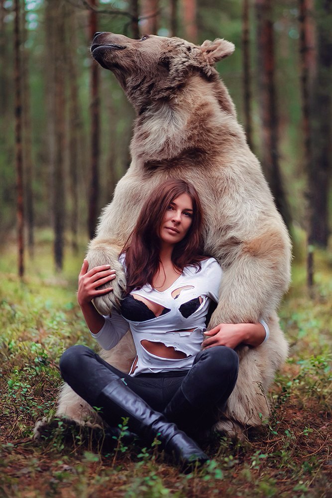 Masha and the Bear - NSFW, Girls, The Bears, The photo, Forest, Strawberry, Longpost