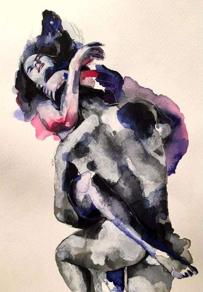 Some watercolors by Kim Manning - NSFW, Watercolor, Hand-drawn erotica, Sex, Pose, Longpost, 