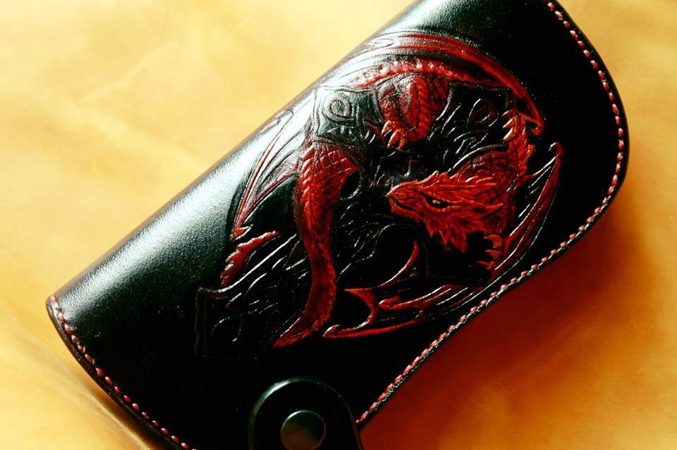 Large biker purse Dragon and Celtic cross. - My, Needlework with process, Leather, Embossing on leather, Wallet, , Longpost, The Dragon