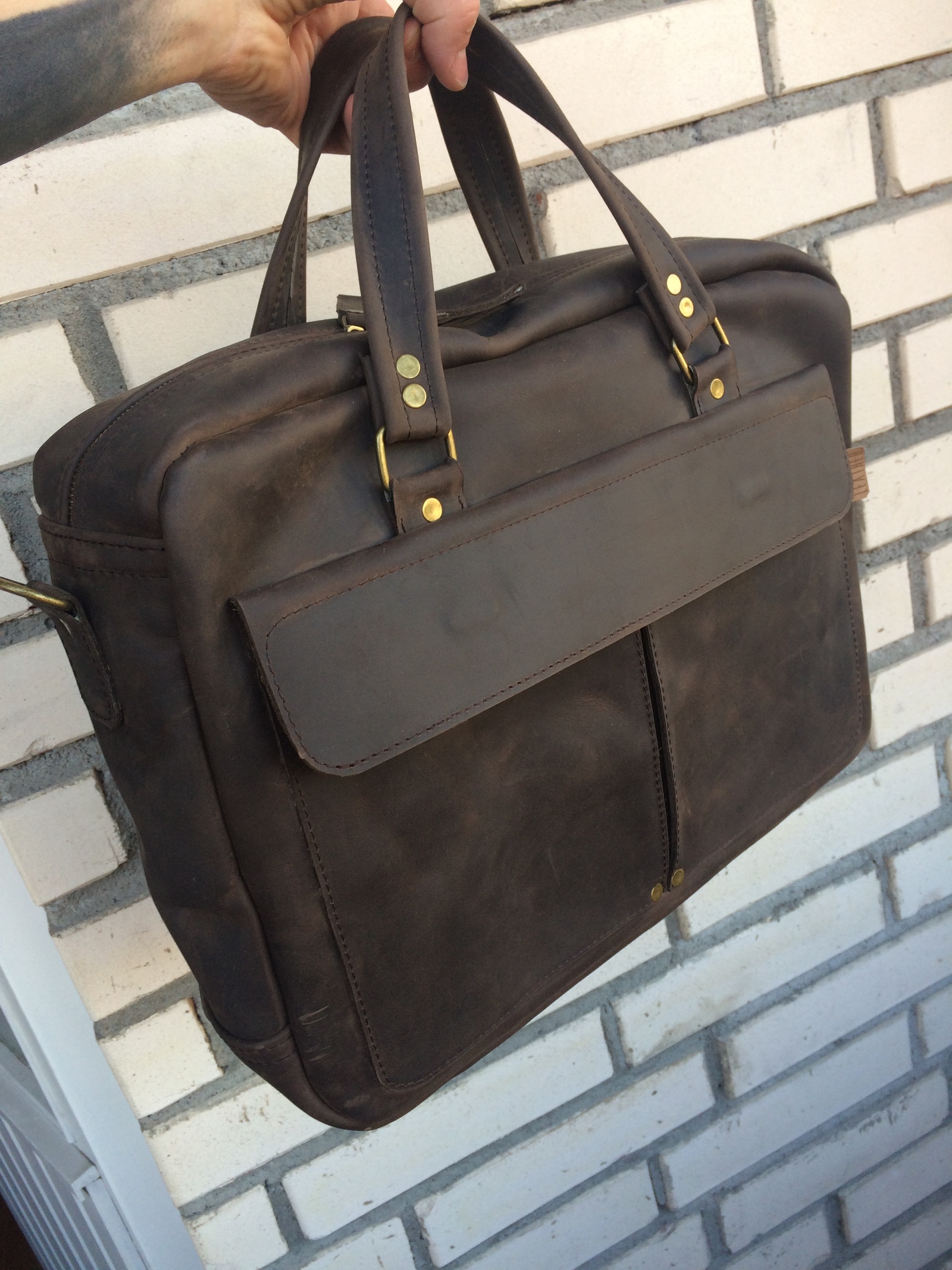 Classic business bag in Crazy Horse leather. - My, Needlework without process, Сумка, , Kopitsyn leather, Longpost