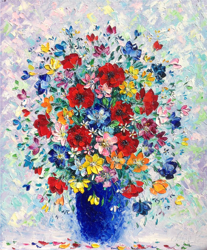 My palette knife painting) - My, Painting, Oil painting, Palette knife, Flowers, Painting, Longpost