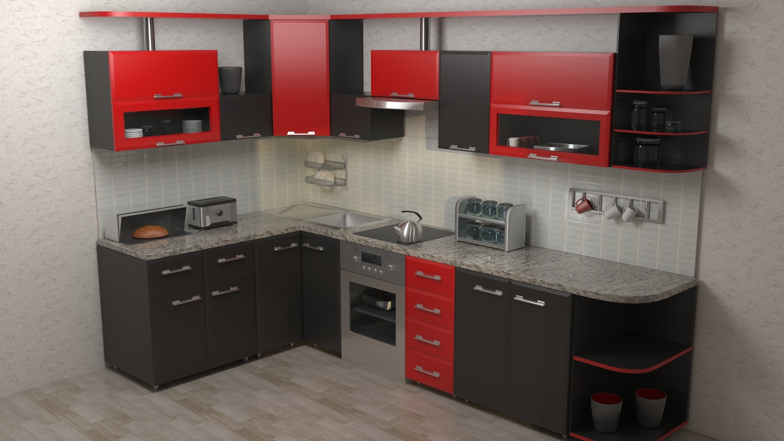 3d kitchen model - My, 3D, 3D modeling, Kitchen, , 3DS max