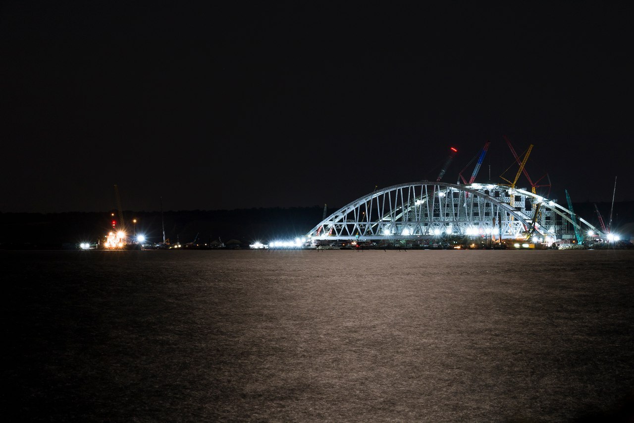 The construction of the Crimean bridge in the moonlight. - Building, Crimean bridge, The photo