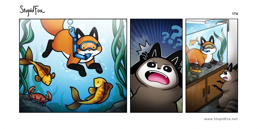 Home diving! - Comics, Fox, Stupid Fox, Raccoon, Diving