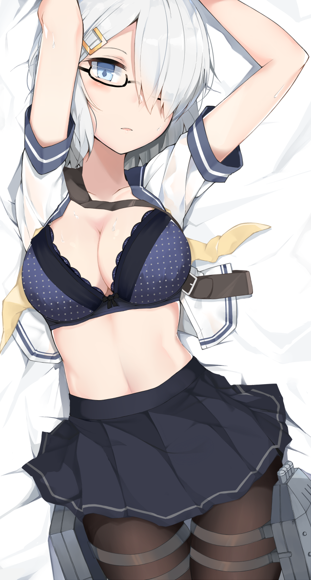 Эскадренный сиськоносец - NSFW, Kantai Collection, Hamakaze, Anime Art, Аниме, Очки, Нижнее белье, Сиськи, Попа, Длиннопост