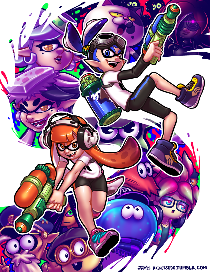 All together (and DJ Octavio hid) - Splatoon, Woomy, Inklings, Octolings, Squid Sisters, Together, Art